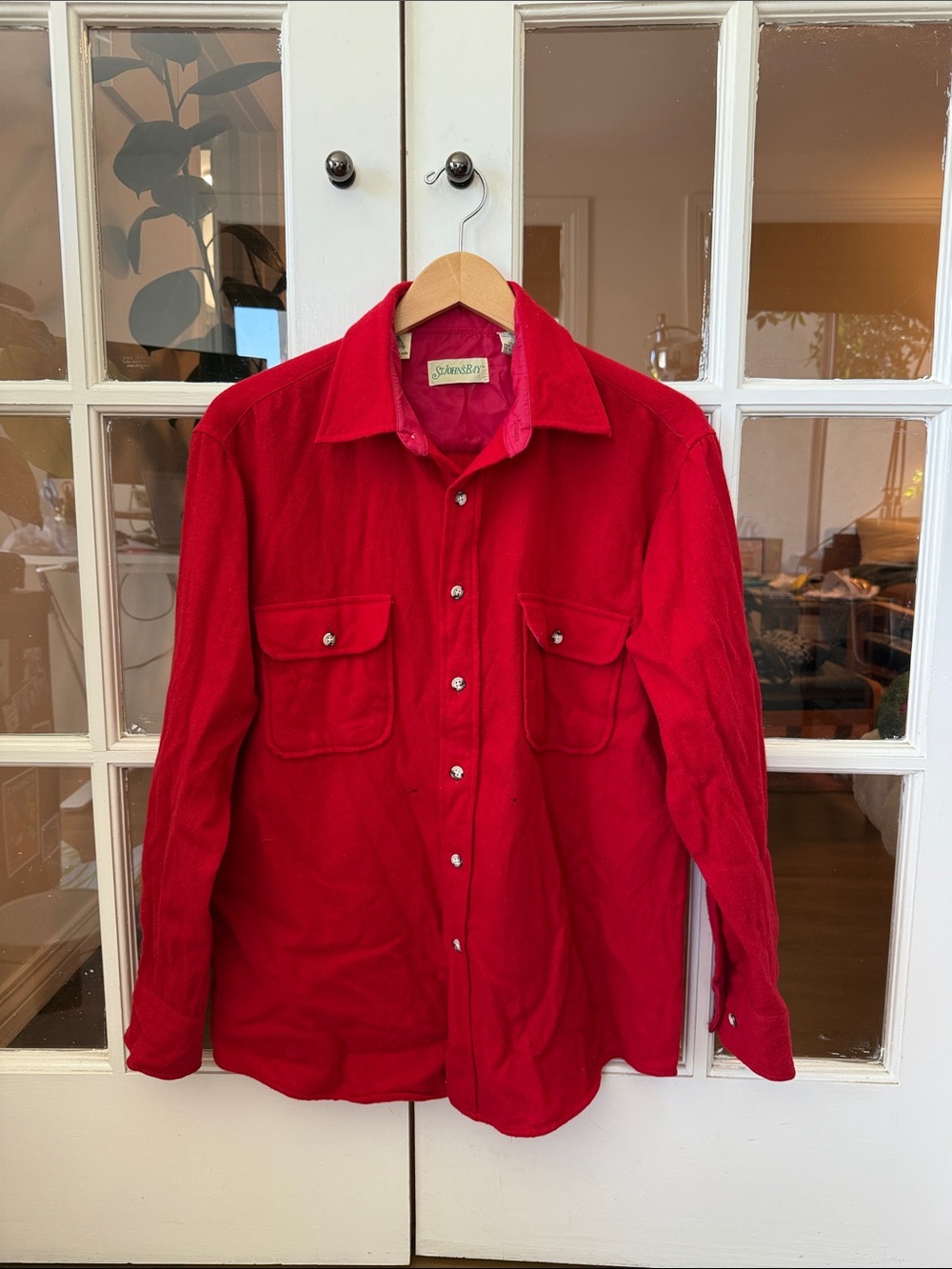 Vintage St. John's Bay Tomato-Red Wool Button-Up Shirt